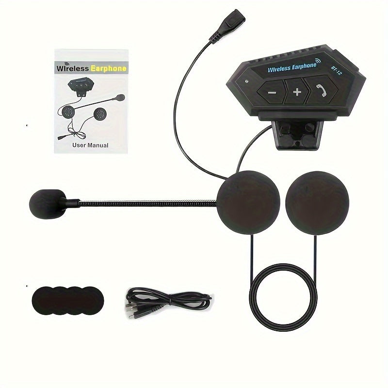 Wireless 12, Wireless Motorcycle Helmet Earphone Headset Hands-free Call Kit Stereo Music Player Speaker