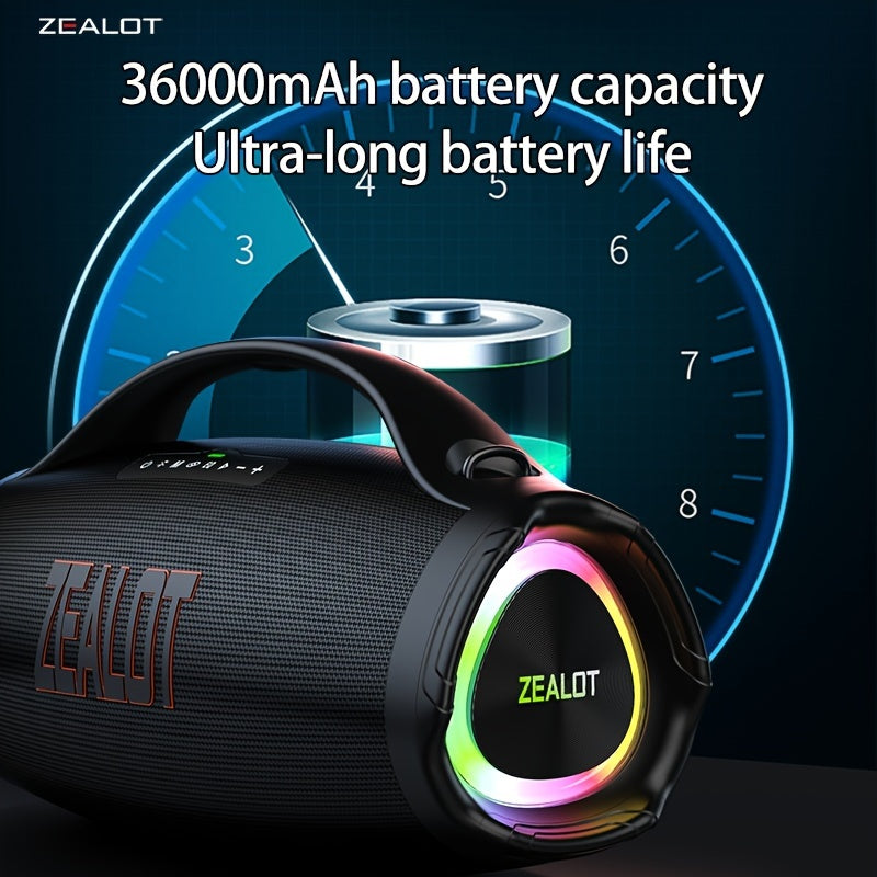 Zealot S98 Portable Wireless Speaker - 160W High-Power, 60H Playtime, IPX5, Fast Charging, Dual Pairing, Shocking Subwoofer, 36000mAh Battery, DSP Technology, Black with Red Accents