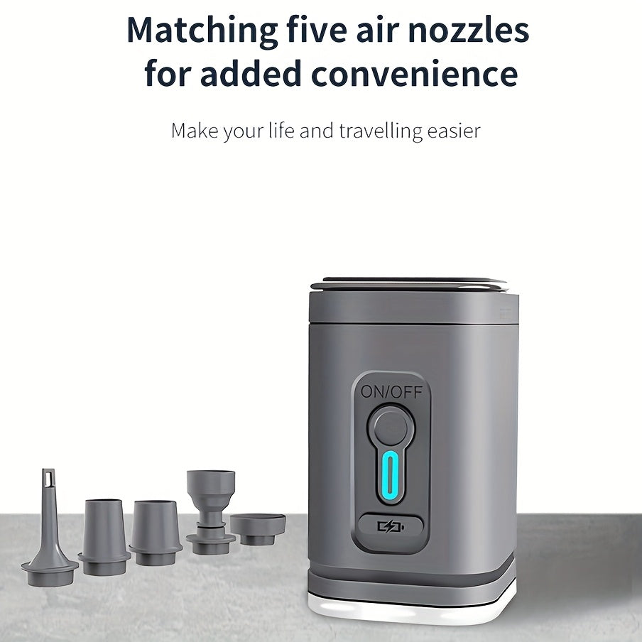 2-in-1 Portable Cordless Electric Air Pump with Built-in LED Light - Rechargeable Lithium Battery Outdoor Camping Gear for Inflatables, Tents, and Emergency Lighting