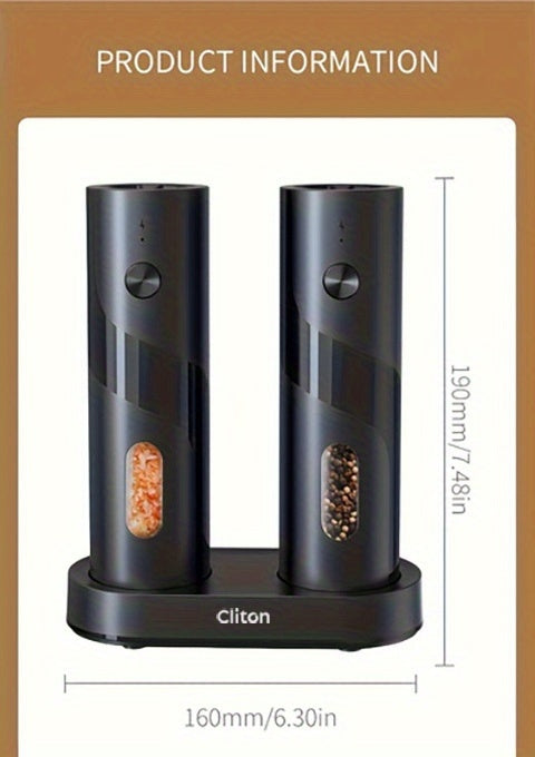 1pc or 2pcs Rechargeable Electric Salt & Pepper Grinder with LED Light - Automatic Salt & Pepper Mills, USB Charging, Adjustable Coarseness, 110ml Large Capacity, Ideal for Kitchen & Dining Use, Kitchen Spice Mill | Modern Ki
