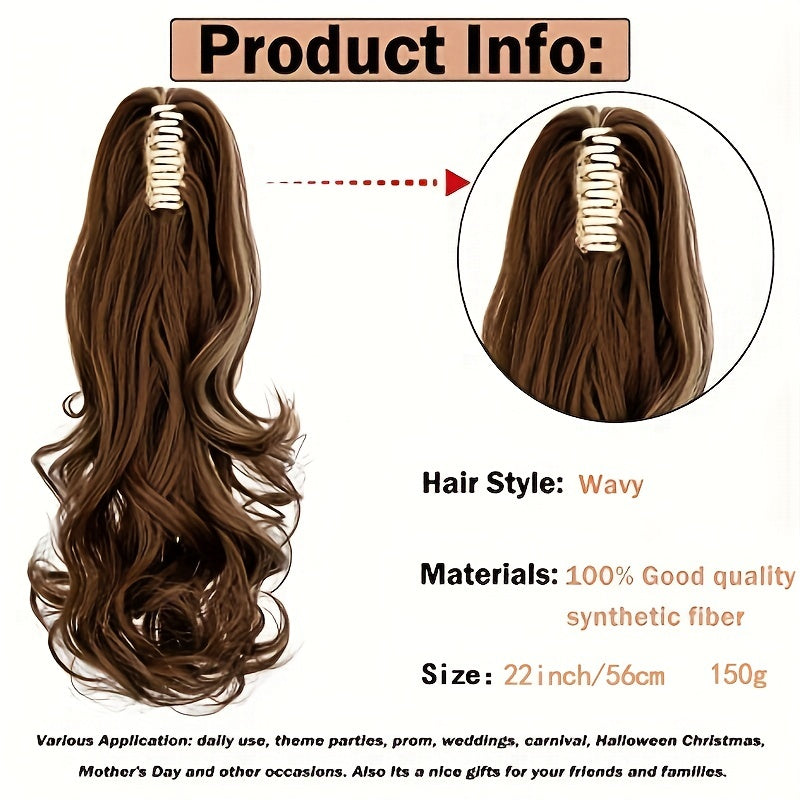 Long Wavy Ponytail Extensions - 55.88 cm Claw Clip In Synthetic Hair Piece For Women - Add Volume And Style To Your Hair Halloween Christmas