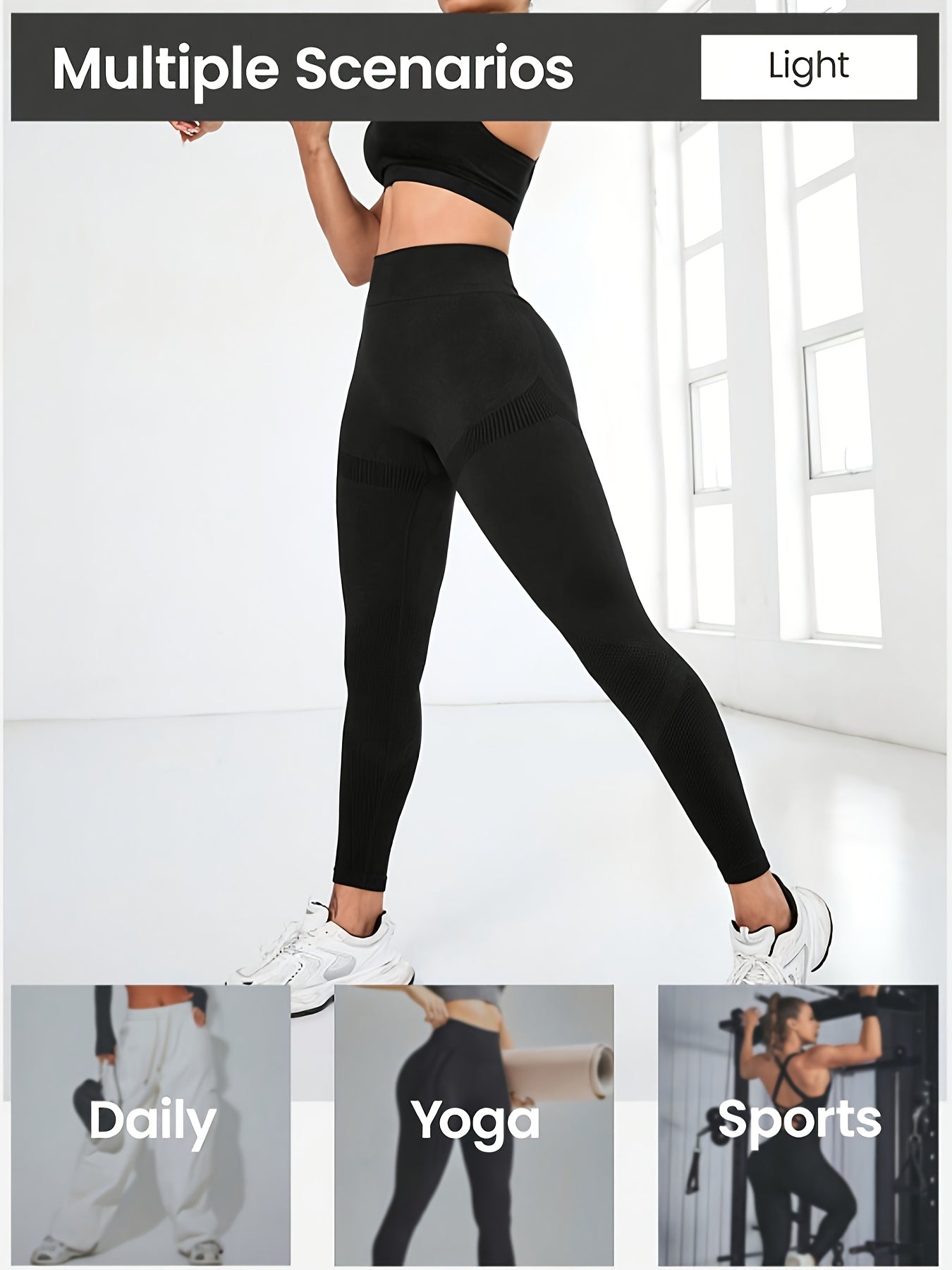 Women'S High-Waisted Seamless Leggings - Butt-Lifting Peach Lift Design, Medium-Stretch Fabric, Solid Black, 7/8 Length for, & Casual Wear, All-Season Comfort, Leggings, Apparel, Sleek Look, Comfortable Fit