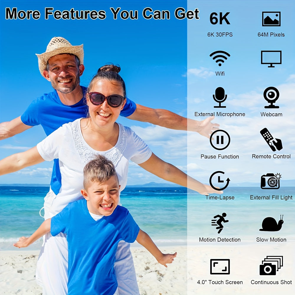 YISENCE 6K Camcorder Video Camera 64MP 18X Digital Zoom IR Night Vision Vlogging Camera for YouTube 10.16cm Touch Screen Digital Camera with WiFi, Microphone, Remote Control, Charger, Stabilizer and 64G SD Card