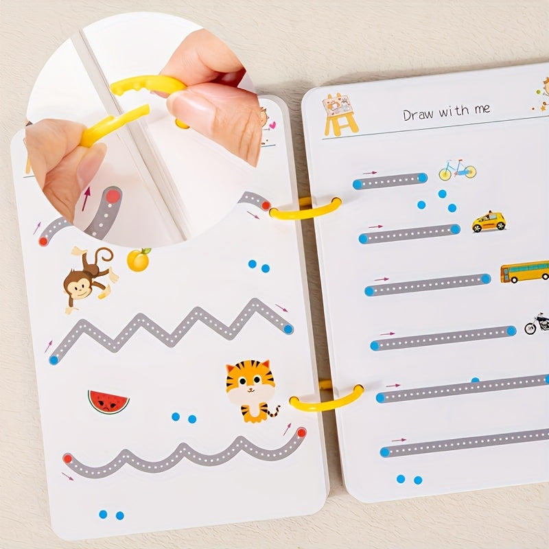 128-Page Reusable Magic Writing Practice Workbook Set - Full Brain Development & Writing Skills for, to Grade 1 Curriculum with Eraser & Answer Key-like Pages, Interactive Learning for Chinese/English Phonics, Math & ABCs (Gi