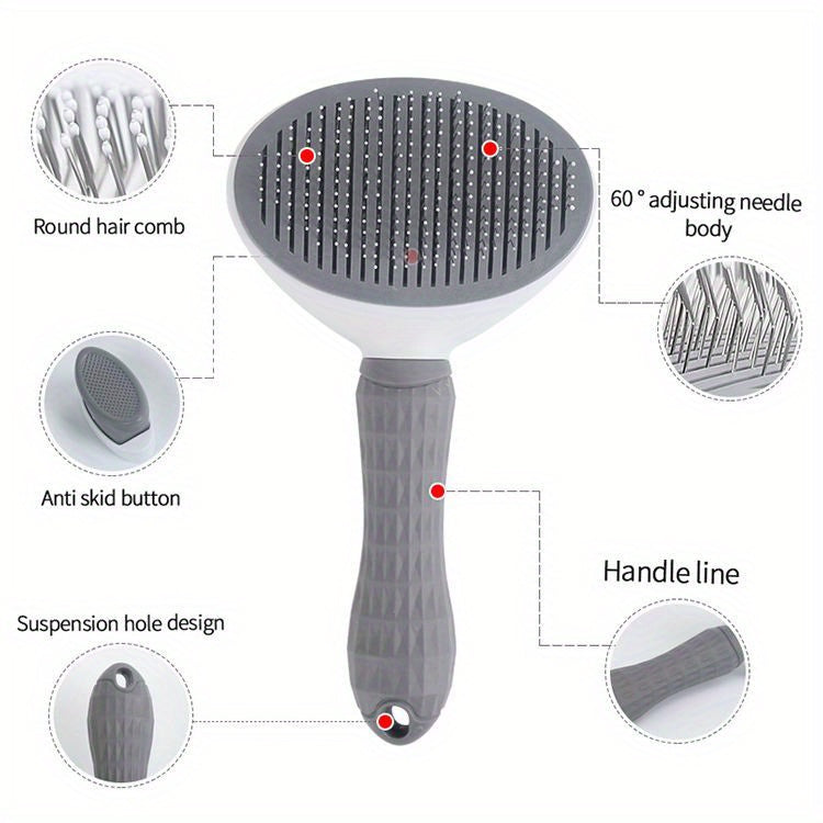 1pc Pet Grooming Brush - Efficient Hair Removal Comb for Cats & Dogs, Ergonomic Handle, Durable ABS Material, Ideal for Coat Health Maintenance, Pet Grooming Tool|Easy Grip Handle|Fine Bristle Comb, Pet Hair Remover Tool