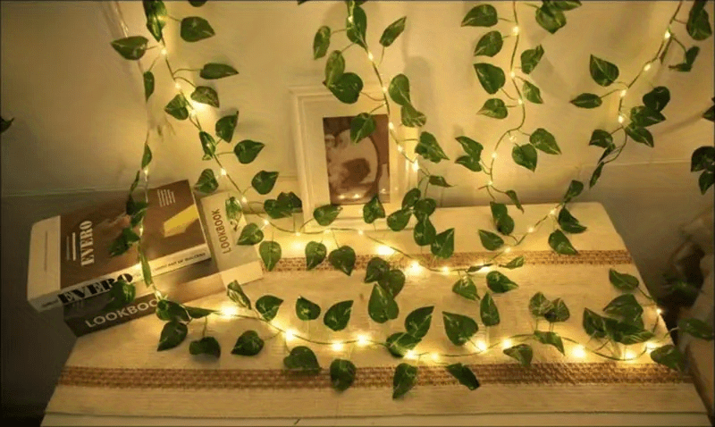2m/6.56ft 20 LED Green Leaf String Lights Garden Lights, New Year Decorations String Lights, Wedding Thanksgiving Christmas Decoration String Lights (Batteries Not Included)