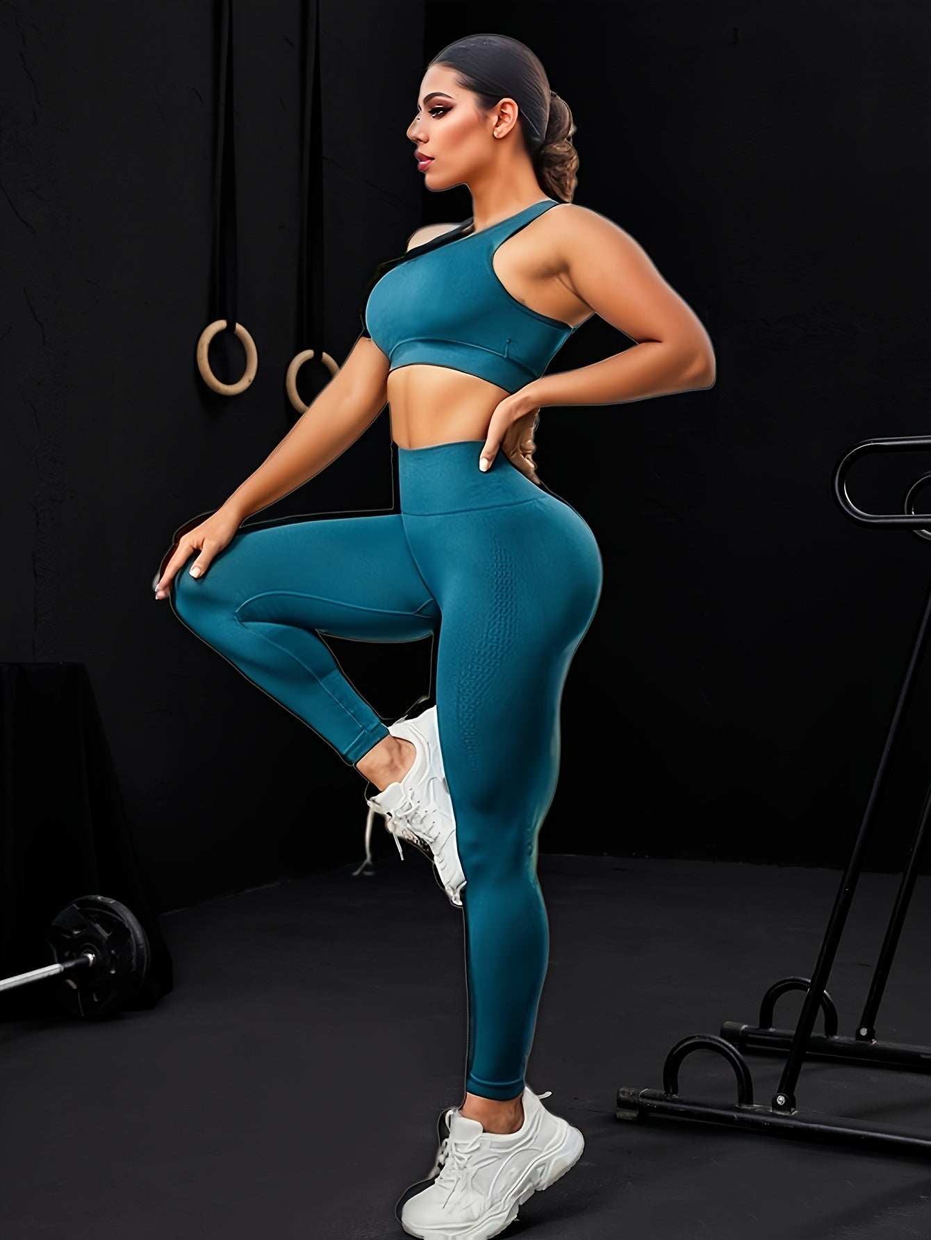 Women's 2-Piece Yoga Set, Cross-Back Sports Bra And High-Waisted Leggings, Seamless Knit Activewear For Gym And Fitness, Solid Color