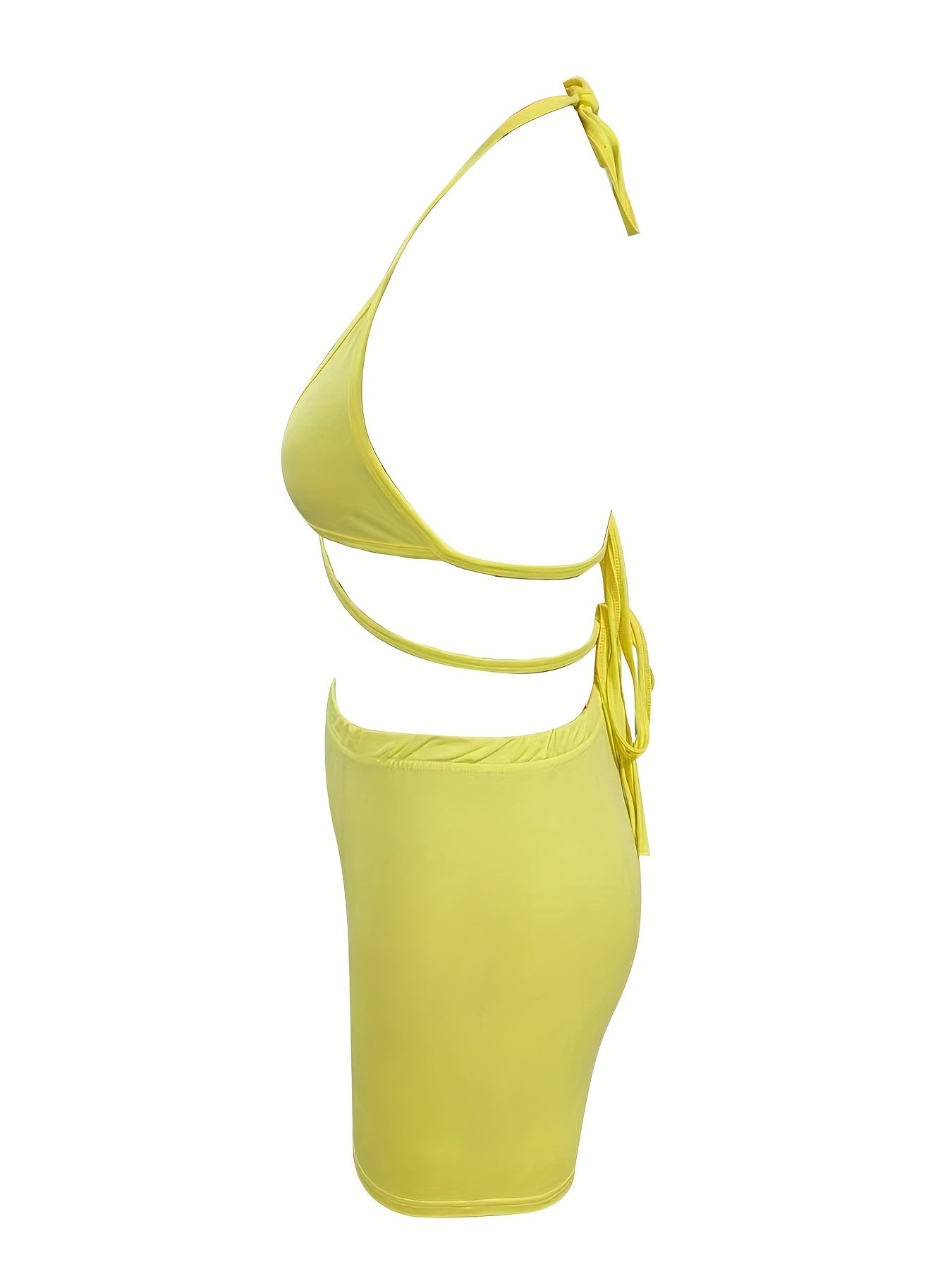 Sexy Solid Two-piece Set, Halter Neck Crop Top & Elastic Waist Shorts Outfits, Women's Clothing