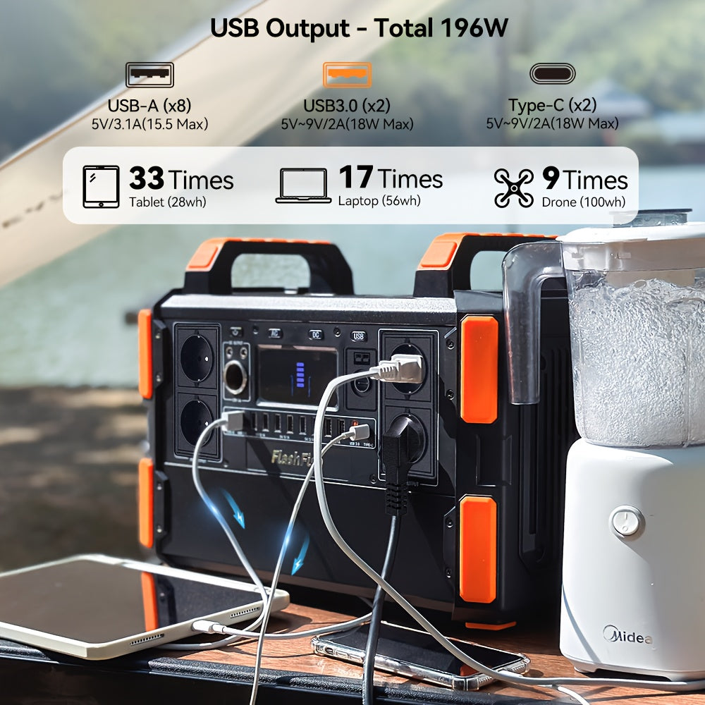 1000W Lifepo4 Battery Solar Power Generator 1041.6Wh 230V (2000W Surge) Emergency LFP Battery Power Generator with 4*AC Solar Power Station, 19 output socket Portable Power Station for Emergency/Outdoor camping/RV/Home/Comput