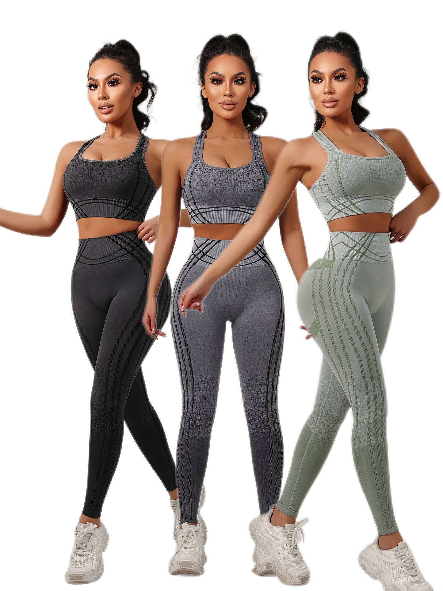 Women'S High Waist Yoga Pants And Sports Bra Set 3pcs Set