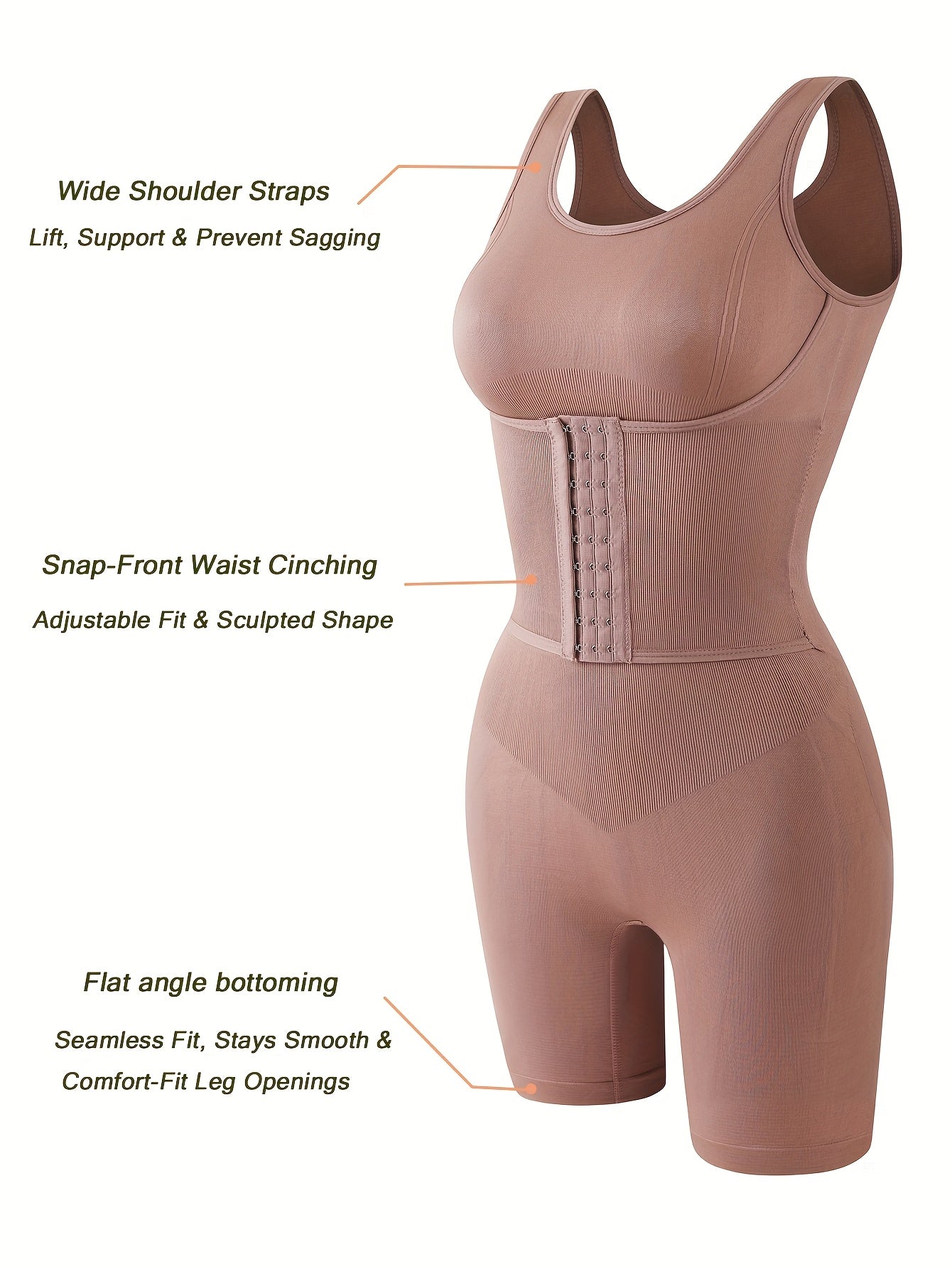 Women'S High Support Bodysuit - Seamless Double-Layer Pressed Lift & Tummy Control, Adjustable Waist with Front Closure, Non-Padded Design for Postpartum, Weight, Postpartum Shapewear, Postpartum Wear, Seamless Construction