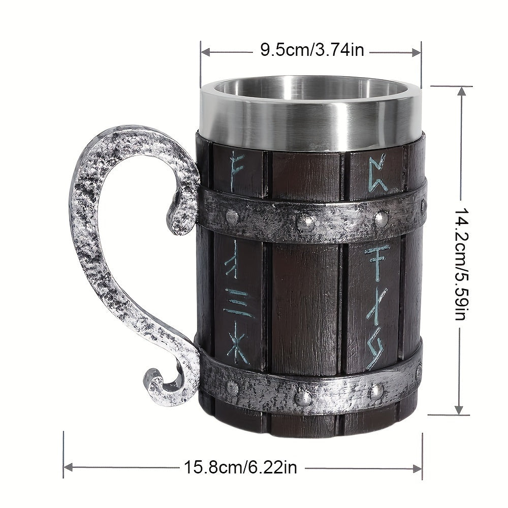 1pc Creative Barrel Cup, 20oz Stainless Steel Mug, Reusable Multipurpose Coffee Mug for Men, with Resin Crafted Double-Wall Design, for Juice Beverage Cup - Hand Wash Only