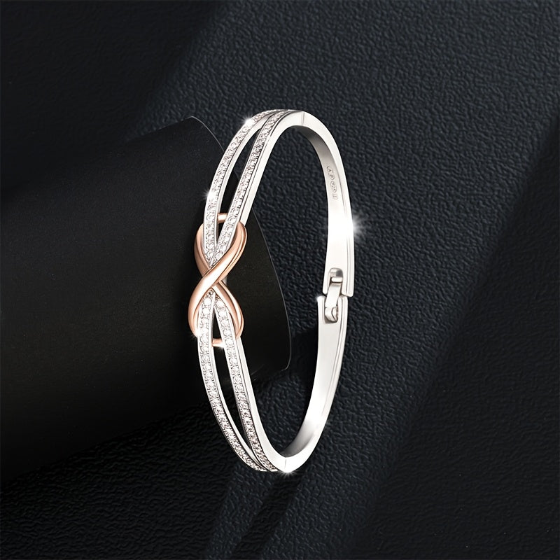 925 Sterling Silvery bracelet, with rose Golden infinity knot and cubic Synthetic Men's bracelet, anniversary and gift jewelry, Beige-friendly, weightless, holiday gift, Halloween, Christmas, comes with exquisite gift box, Sp