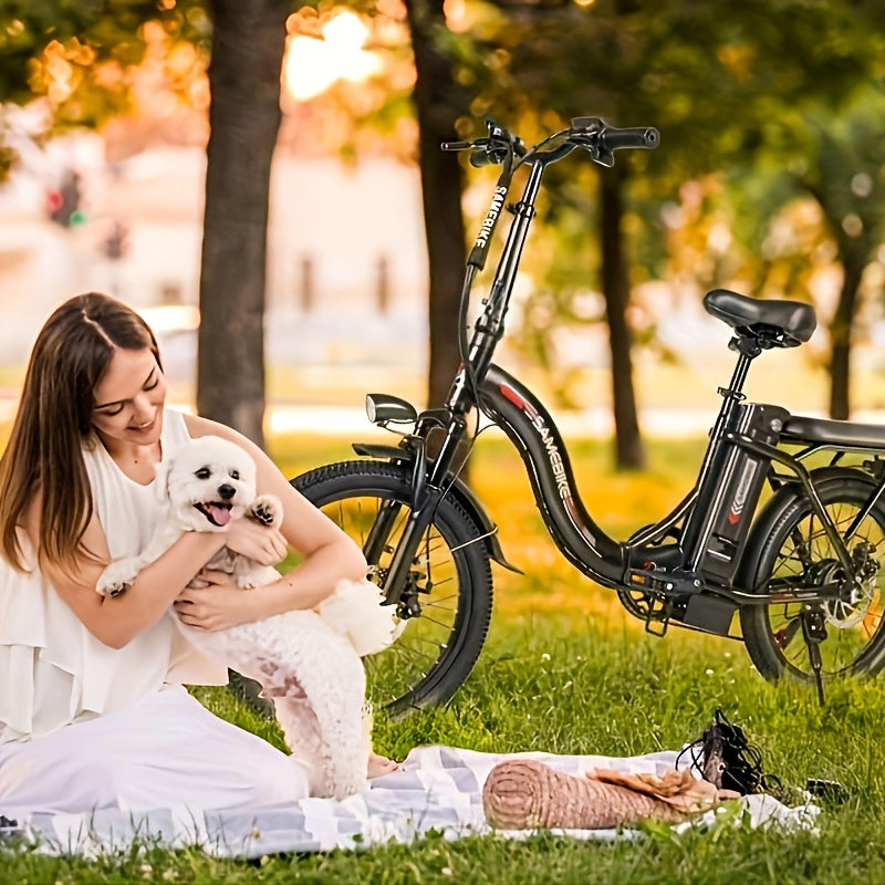 CY20 20" Foldable Step-Through Electric Bike for Adults - Lightweight Portable City Commuter E-Bike with 36V Removable Battery, 250W Motor & 15 MPH Speed, Front Suspension, Disc Brakes, Alloy Steel Frame, White - Dual-Power (