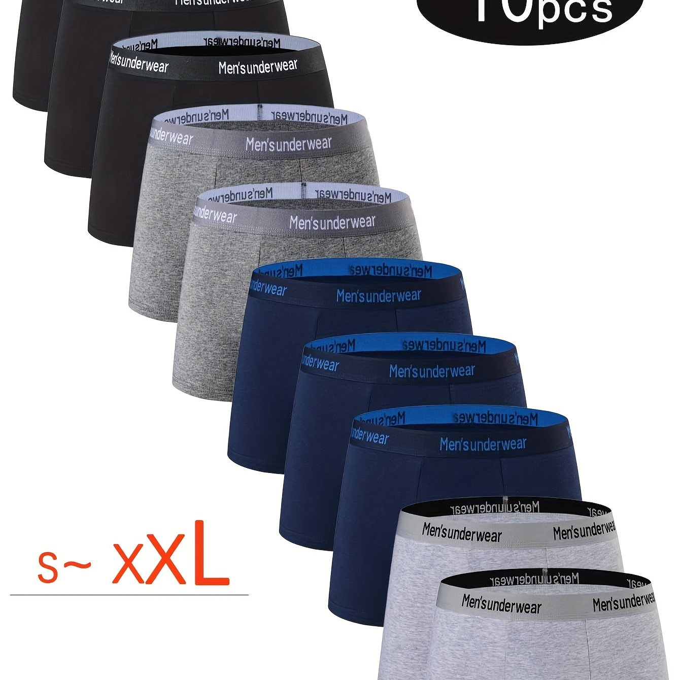 10pcs Men's Cotton Underwear, Casual Boxer Briefs, Breathable Comfort Stretch Sports Short Pants, Underwear for Men Boxers, Boxer Shorts for Men Personalised Gifts, Leisure Underwear, Casual Wear, Snug Fit, Stretchable Fabric