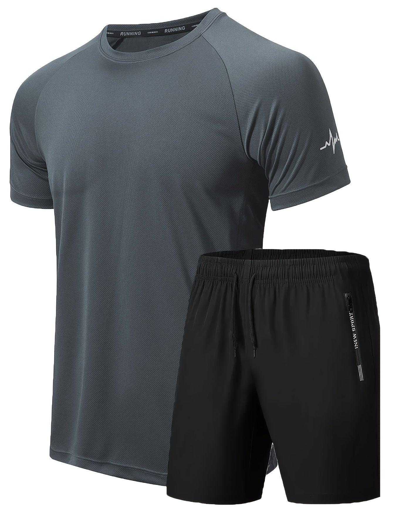 Men's 2Pcs Outfit, Solid Workout Short Sleeve T-shirt & Drawstring Shorts For Basketball Football Exercise Training Running Gym