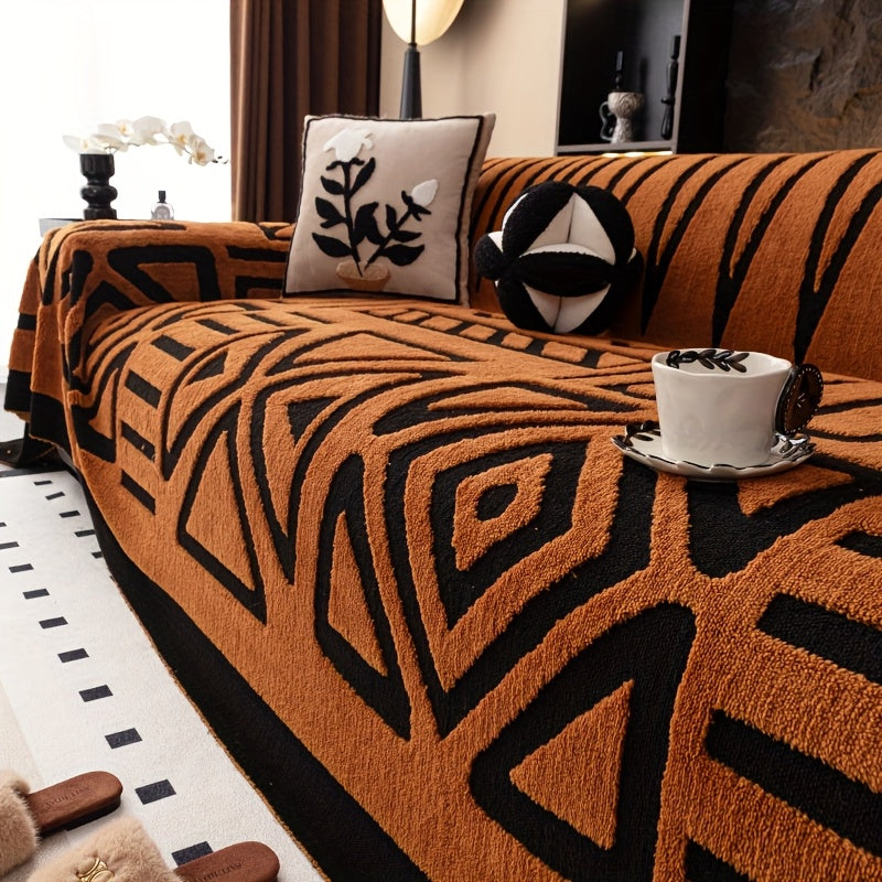 1pc Mirror Yi Thick Plush Sofa Cover - All-Season Pet-Friendly One-Piece Design, Anti-Slip &, Machine Washable Soft Short Fur Fabric, Fit for 3/2/4-Seater & Sectional Sofas, Contemporary Home Decor, Sectional Sofa Cover, Mode