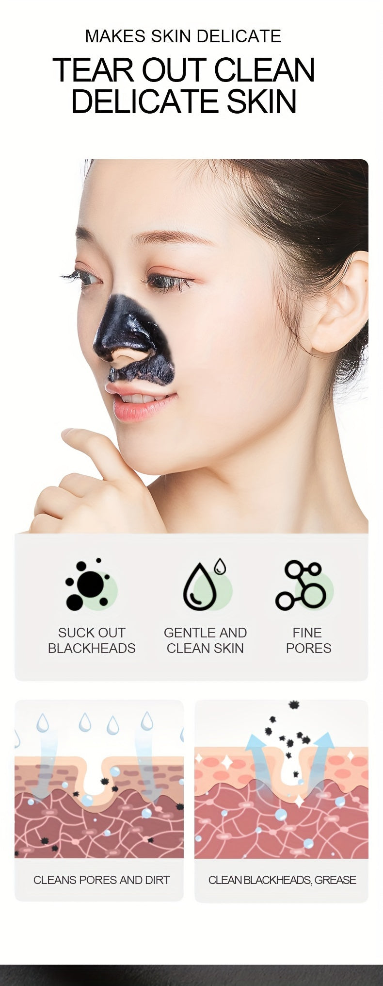1/2pcs Bamboo Charcoal Peel Off Cleansing Mud Mask, Blackhead Cleansing, Pore Cleanser, Great For Oily Skin, Face Mask For Women And Men