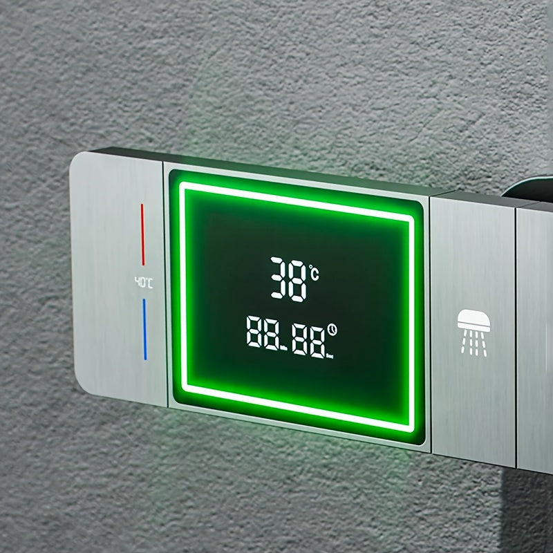 A Set of Piano Key Digital Display Shower System, Five Water Outlet Modes, Built-In Ambient Lighting, Hydropower Generation, All-Copper Body, Extra-Large Display Screen, 2025 Latest Model.