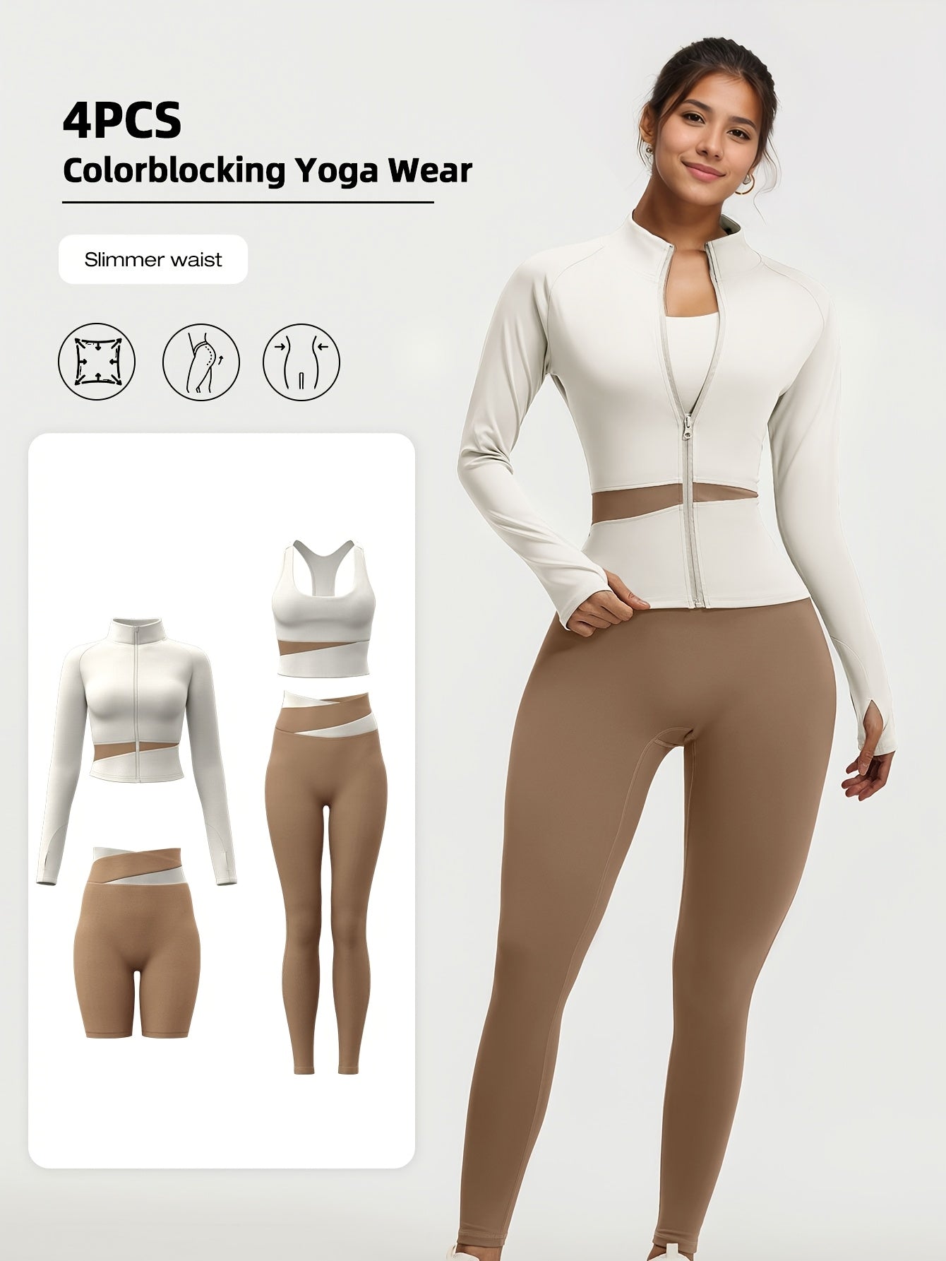 4pcs Women'S Yoga Wear Workout Set with Zipper Jacket Fitness Yoga Leggings Sports Bra Euro Size for Running Fitness And Yoga