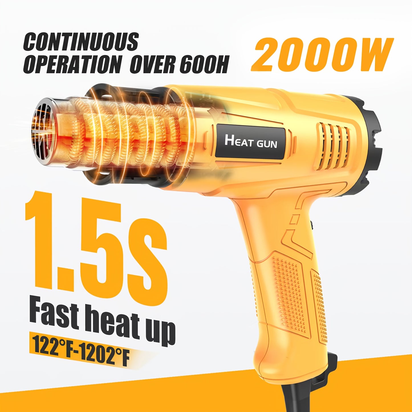 2000W Professional Electric Heat Gun with Adjustable Temperature Control, 1.5S Fast Heating, 122°F-1202°F Range, Ideal for Welding & Soldering, Automotive & Construction Use, European Standard Plug, 220-240V, Soldering Heat