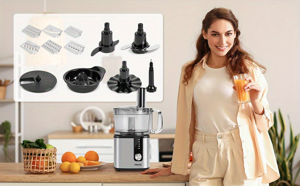 11 in 1 Food Processor Stainless Steel StandMixer 750W Dough Machine 1.8L+1.2L Mixer 5 Levels Mixer, With Chopping Blending Kneading Grinding Whisking Juicing