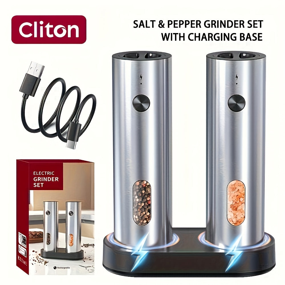 1pc or 2pcs Rechargeable Electric Salt & Pepper Grinder with LED Light - Automatic Salt & Pepper Mills, USB Charging, Adjustable Coarseness, 110ml Large Capacity, Ideal for Kitchen & Dining Use, Kitchen Spice Mill | Modern Ki