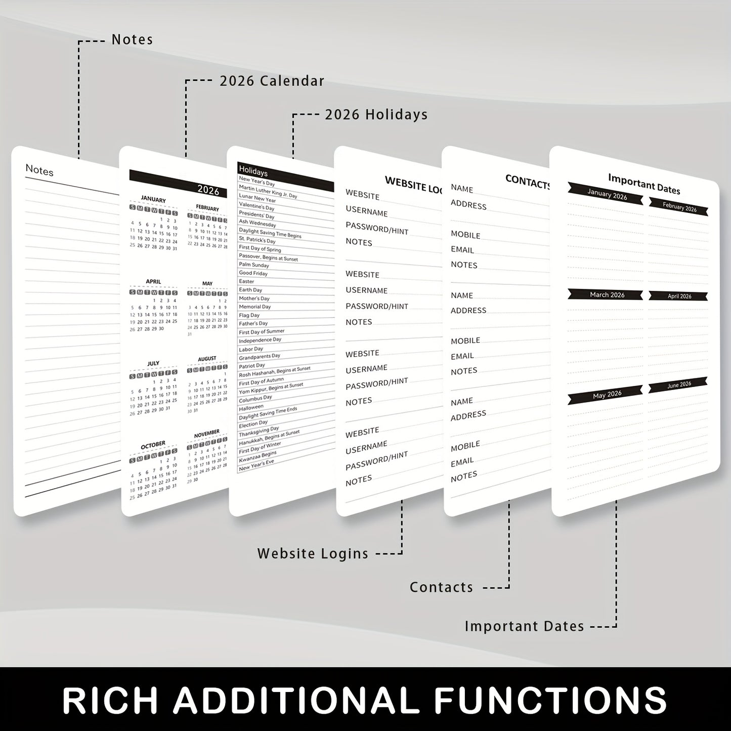 2026 Compact Planner, January 2026-December 2026 Weekly Monthly Calendar in Small Size, Fits in Wallet, 9.65 cm X 17.78 cm, with Elastic Band, Pen Loop, Suitable For School Home Office, Halloween Gift