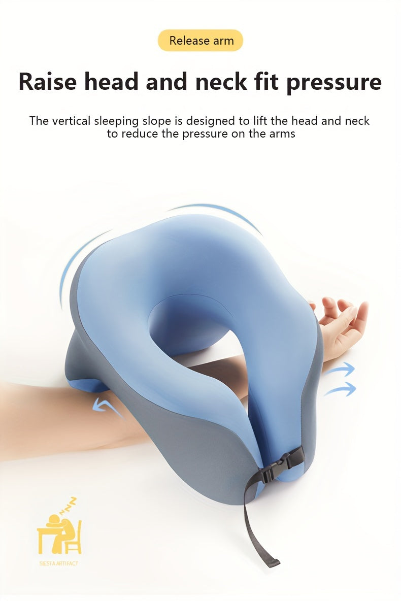 1pc Ergonomic U-Shaped Nap Pillow –, Portable & Machine Washable, Comfortable for Office, Student, and Travel Use, Available in Blue, Gray, Pink