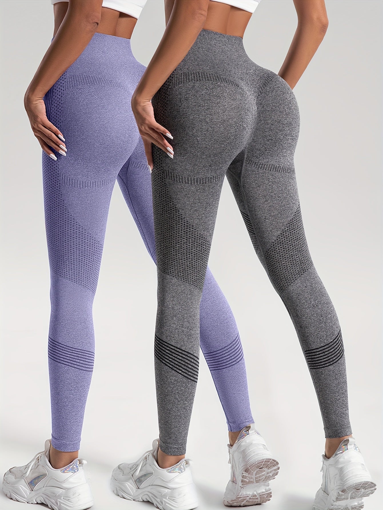2pcs Solid Color High-Stretch Fitness Yoga Sports Leggings, Soft Breathable Yoga Tight Pants, Women's Activewear