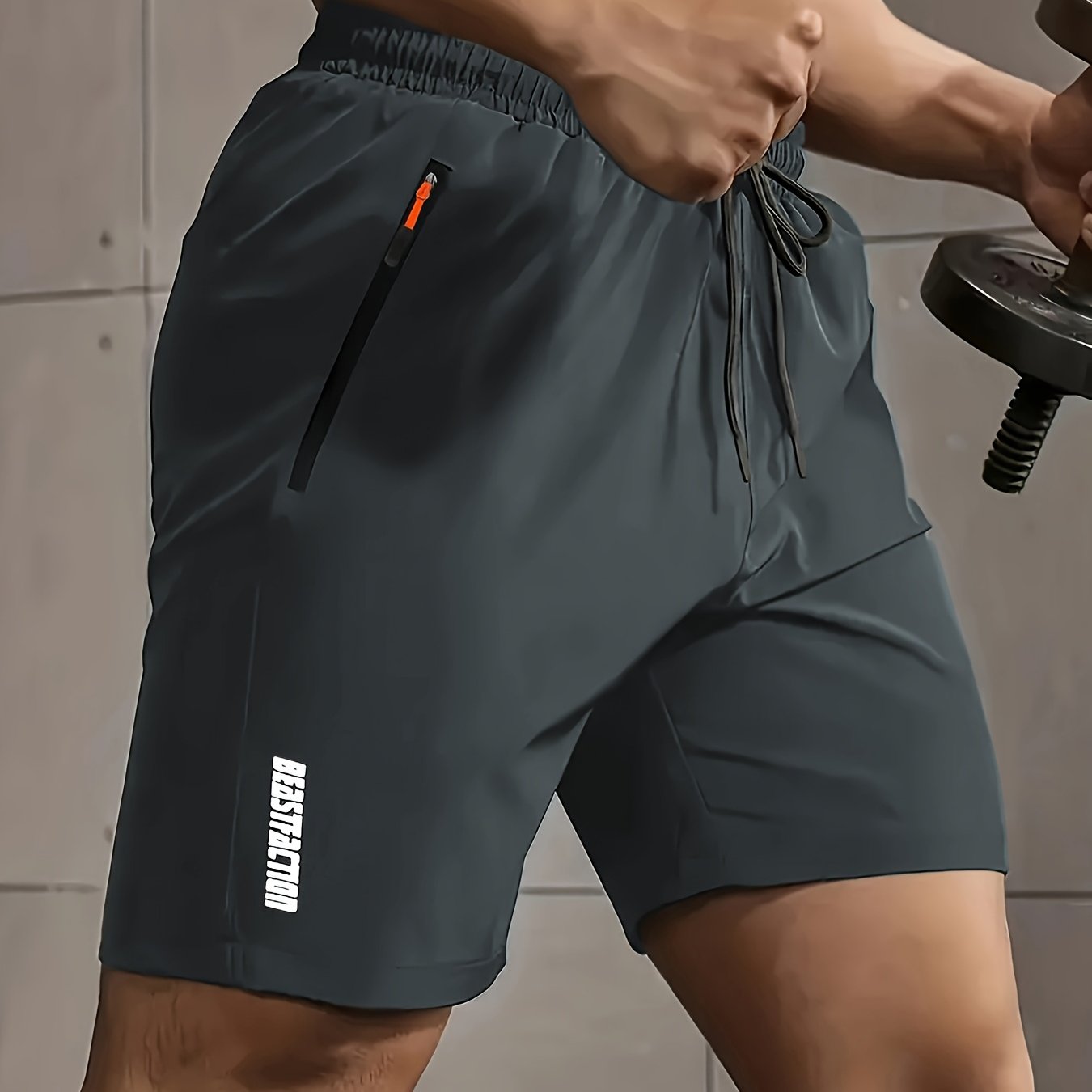 Men'S Summer Casual Shorts, New Fashion Loose Fit Sports Running Fitness 5/4 Pants, Polyester, Zipper, Print Pattern, Slight Stretch Fabric, 120g/m², Woven, with for Men