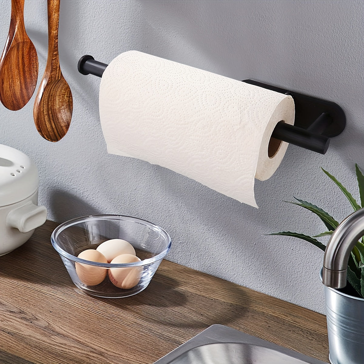 1pc Self-Adhesive Paper Towel Holder Under Cabinet For Kitchen, Bathroom Tissue And Towel Holder, Plastic Wrap And Roll Paper Storage Storage Rack, Home Kitchen Bathroom Supplies