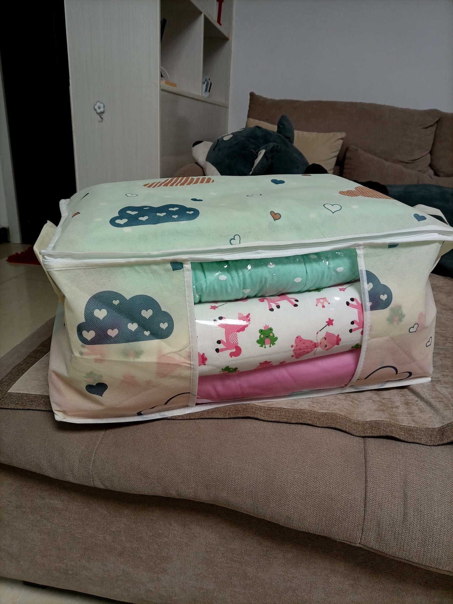 Large Capacity Clothes Storage Bag Organizer With Reinforced Handle, Suitable For Blankets, Bedding, Foldable With Sturdy Zipper, Clear Window Christmas, Halloween, Thanksgiving Gift Easter Gift