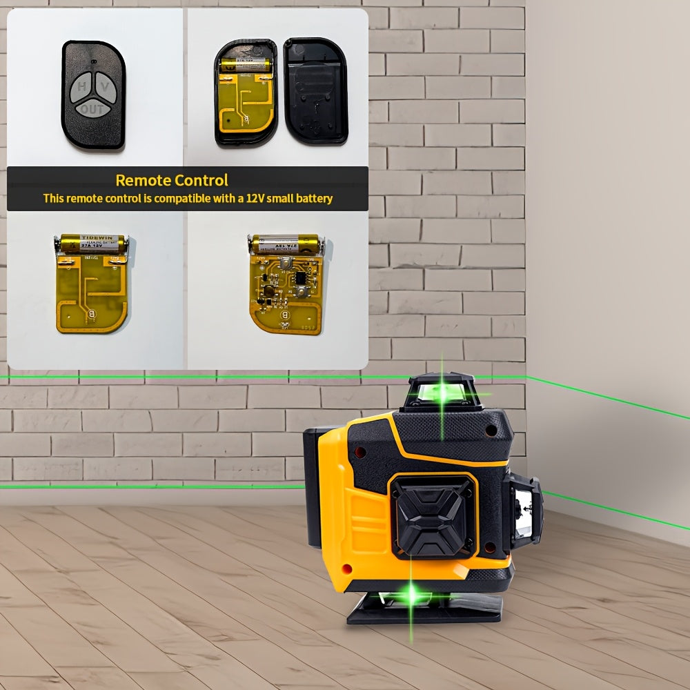 Honminda 16-Line 360° Self-Leveling Laser Level with Green Beam, 4x360° Vertical/Horizontal Cross Lines, Rechargeable Battery & Remote Control, Lifting Base & Tripod Included for Construction, Photography, Videography, Vide