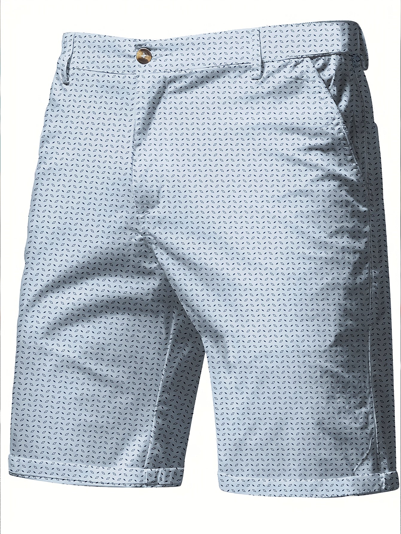 Men'S Slim-Fit Casual Summer Shorts with 3D Digital Print - Light Blue, Button Detail, Non-Stretch Fabric, Perfect for Beach or Poolside Relaxation, Beach Shorts | Button Detail Shorts | Nonstretch Fabric