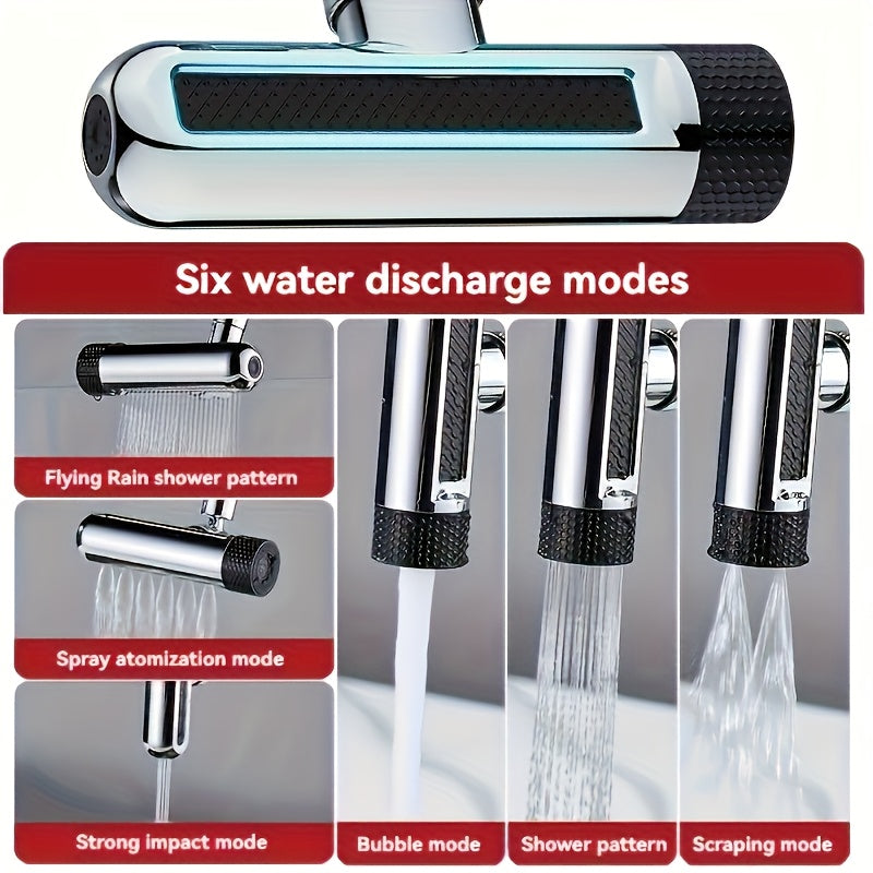 Modern 360° Rotating Faucet Nozzle Replacement Parts with 6 Spray Modes for Kitchen Sink, Metal and Plastic Materials, Splash-Proof Design, A Great Gift Idea
