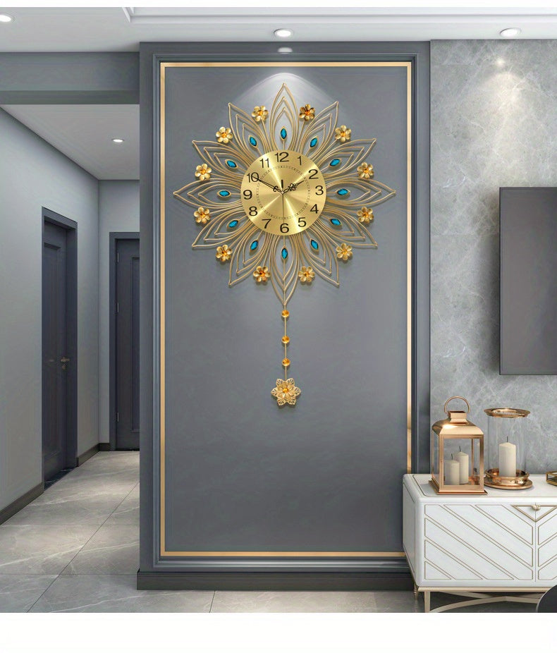 1pc Light Luxury Wall Clock, Fashion Living Room Hanging Wall Creative Clock, Golden European Clock Bedroom Decoration, Aesthetic Room Decor, Thanksgiving Christmas Decor (Without Battery, Bonus Mounting Nail)