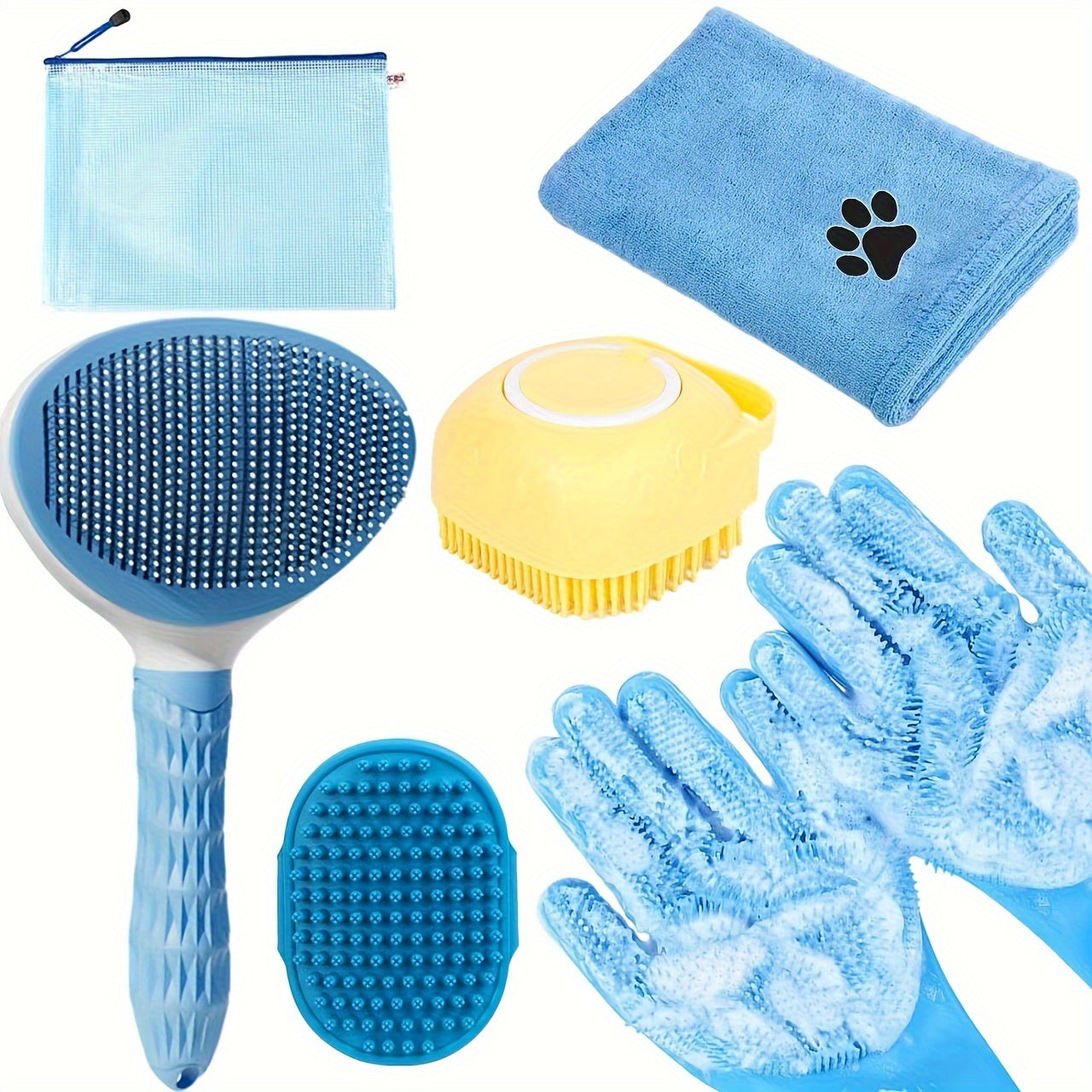 6pcs Dog Grooming Kit: Bath Brush, Towel & Washing Gloves - Shedding Control for a Shiny Coat