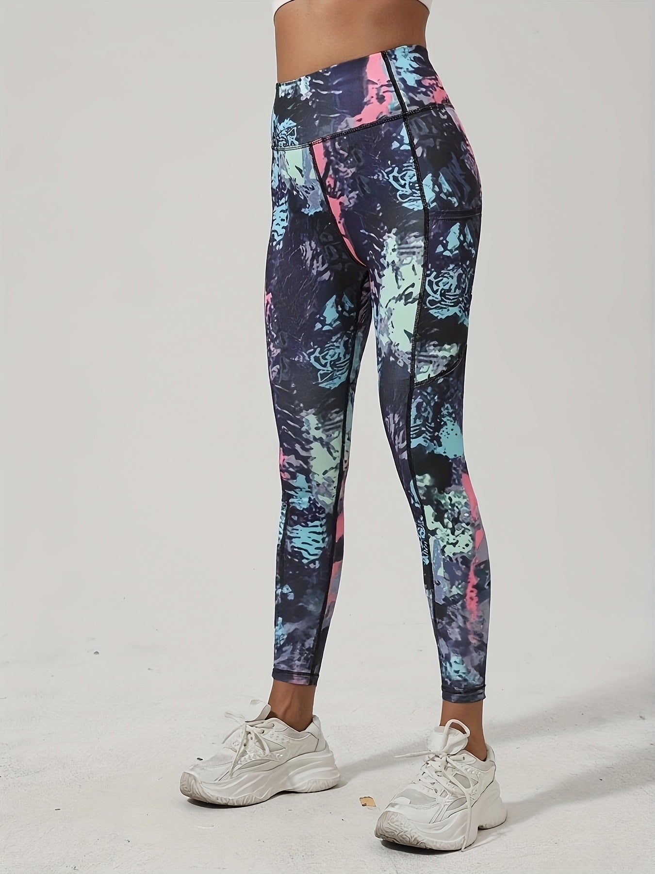 Three-Pack Tie-Dye Print Yoga Pants, Polyester Spandex Fabric Soft Comfortable High Waist Stretchy Fitted Leggings for Daily Wear Workout Casual Cycling Outdoor