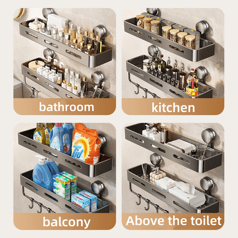 Simple to Install Suction Cup Shower Organizer - Heavy-Duty Rust-Resistant Plastic Wall-Mounted Floating Shelf with Sturdy Adhesive, Space-Saving Bathroom Storage for Shampoo, Soap & Toiletries, No Metal Pipes, Easy Assembly,