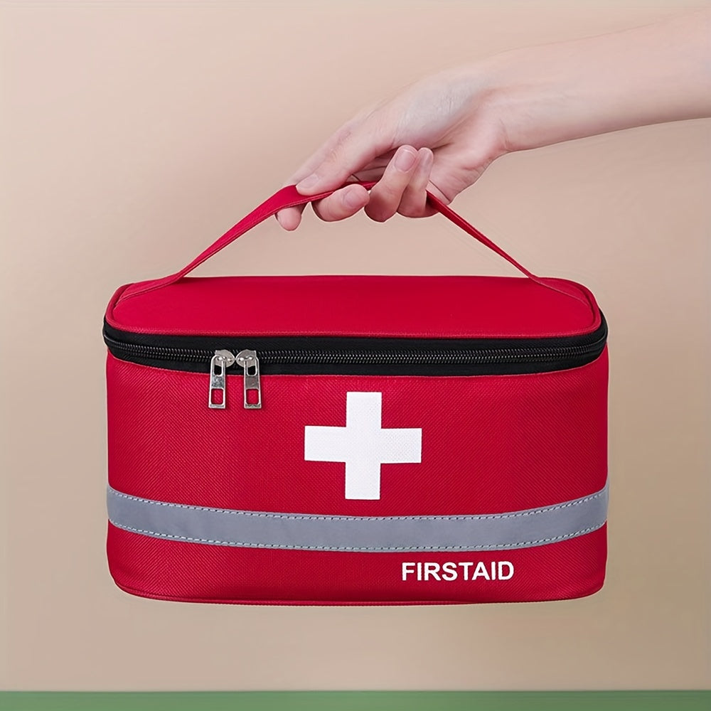 1pc Red First Aid Kit with White Cross Design - Durable Fabric, Portable Medical Bag for Travel, Outdoor, and Home Use - Includes Zipper Closure and Multiple Compartments, Outdoor Essentials|Compartmentalized Bag|Durable Fabr