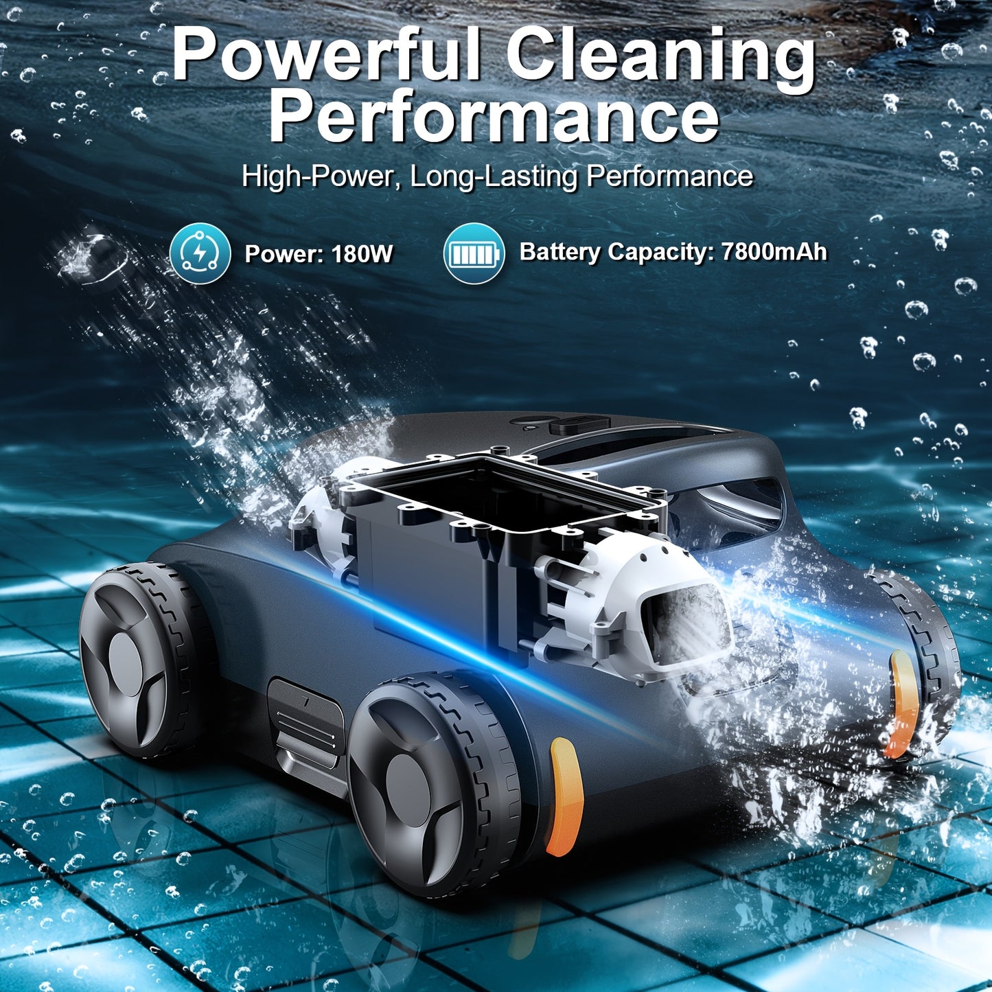 Seauto Robotic Pool Vacuum 180 Mins Running Up to 2000 Sq.ft, 180W Brushless Motor, 45, 000 Pa Powerful Suction for Above Ground Pool and In Ground Flat Pools