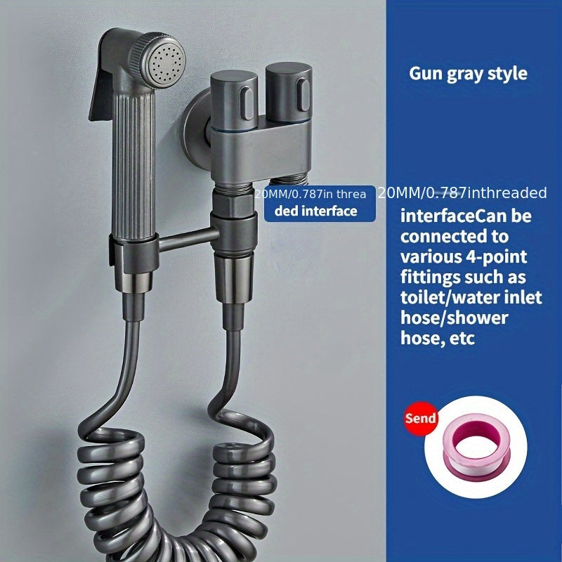 Versatile Wall-Mounted Spray Gun Set with Dual Stainless Steel Valves - Ideal for Bathroom, Pet Showers & More, Chrome Finish, Easy Installation, Fits G1/2 Hoses, Floor Cleaning Tool|Sleek Bathroom Fixture|Durable Alloy Const
