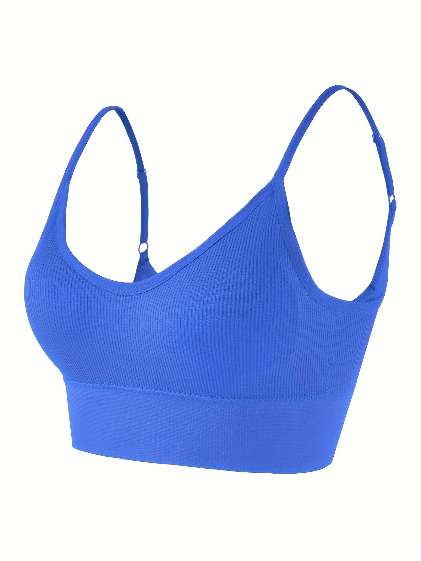 Solid Ribbed Sports Bra, Comfy & Breathable Workout Fitness Intimates Bra, Women's Lingerie & Underwear