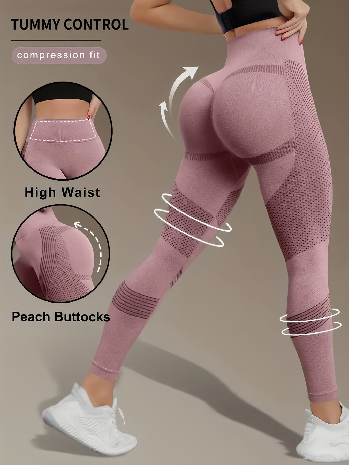 Women's High-Waisted Yoga Pants - 4-Way Stretch Quick-Dry Workout Leggings with Seamless Butt-Lifting Design, Sweet Wicking & Tummy Control for Running, Training, Gym - All-Season Machine Washable