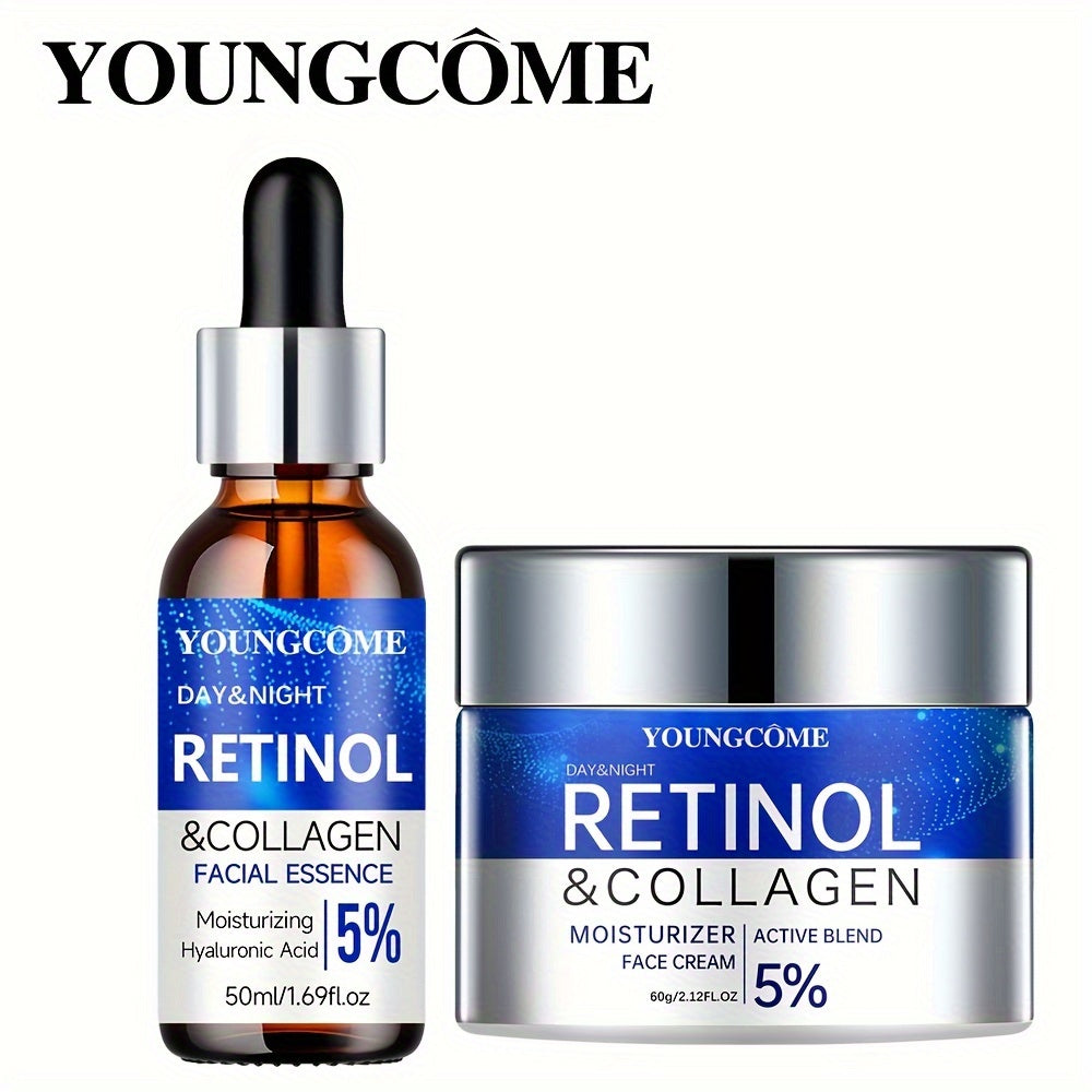 YOUNGCOME Retinol & Collagen Firming Cream and Hydrating Serum Set - 50ml Each, Alcohol-Free for All Skin Types, Smooths Wrinkles & Boosts Elasticity