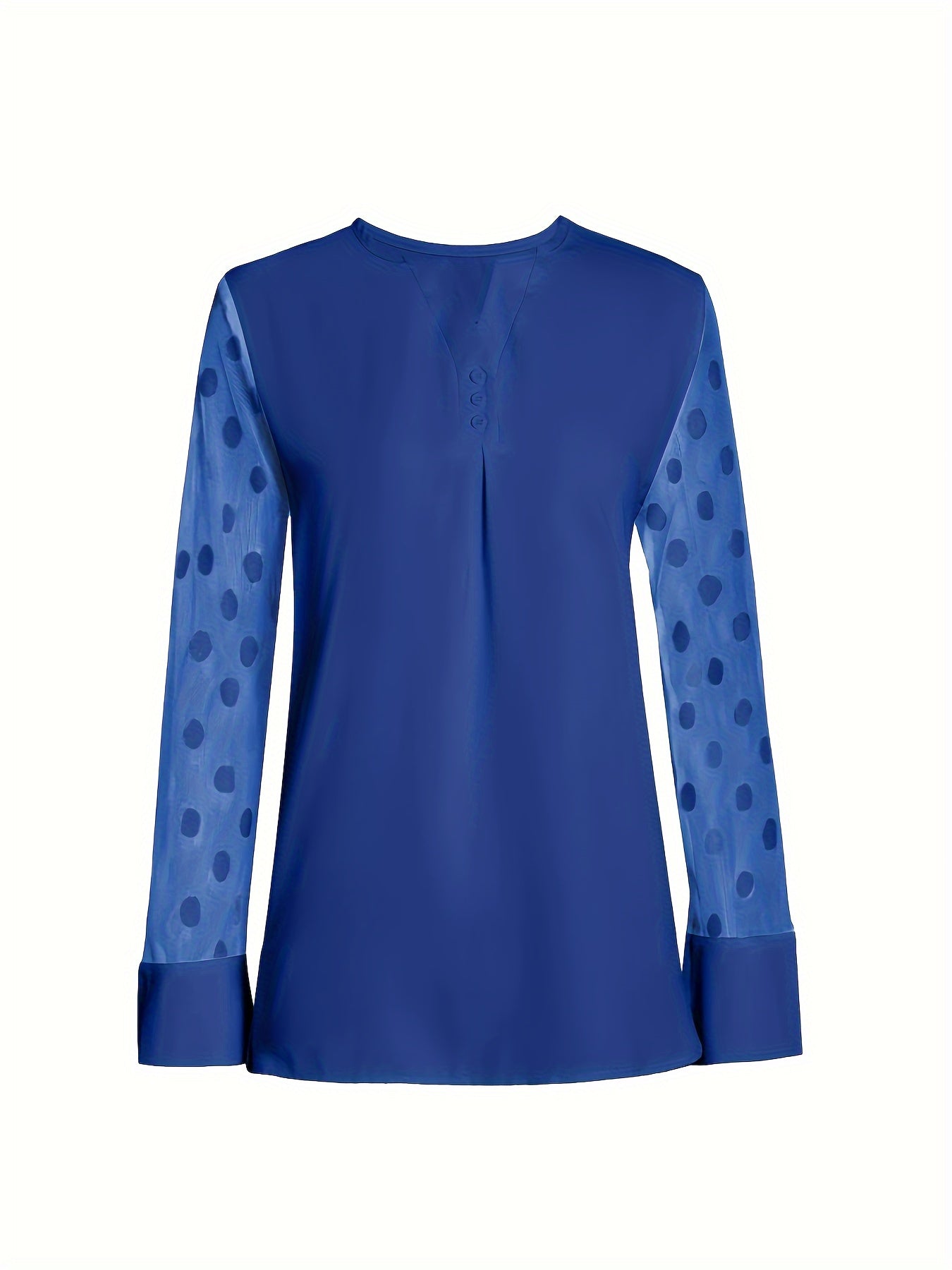 Solid Button Front Blouse, Elegant Long Sleeve Notched Neck Top, Women's Clothing