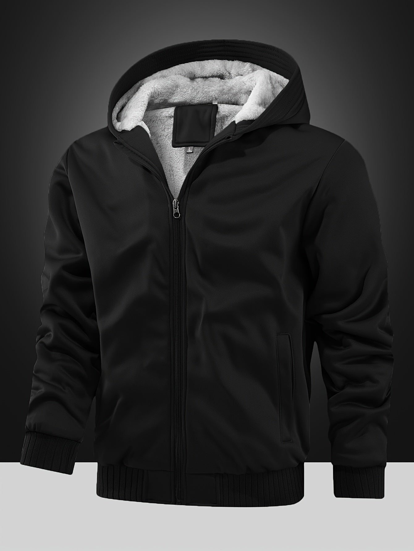 Men's Warm Fleece Hooded Jacket Coat, Warm Thick Zip Up Hoodie For Fall Winter