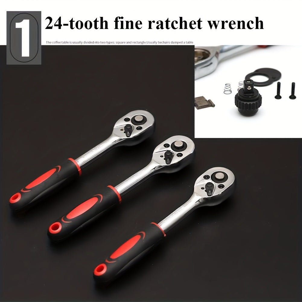 46pcs 2.54/10.16 Cm Drive Socket Ratchet Wrench Set, With Bit Socket Set, Metric And Extension Bar For Auto Repairing And Household, With Storage Case