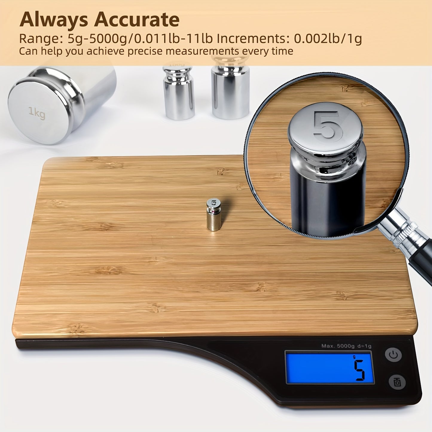 1pc, Kitchen Scale, Food Scale, Digital Food Scale, Portable High Accuracy Bamboo Panel Kitchen Electric Scale For Cooking Baking Weighing Food, Scales For Kitchen, Baking Scale, Kitchen Accessaries, Baking Tools Kitchen Acce